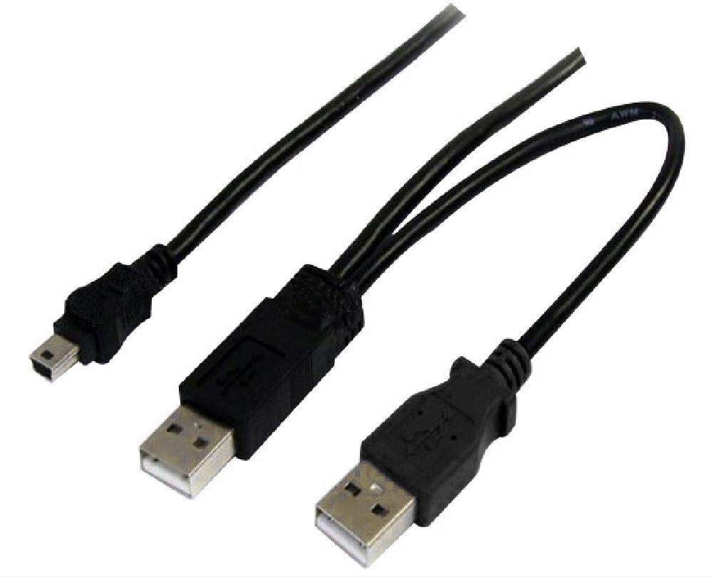 Astrotek USB 2.0 Y Splitter Cable- Type A Male to Mini B 5 pins 1m + USB Type A Male2m Black Colour Power Adapter Hub charging.